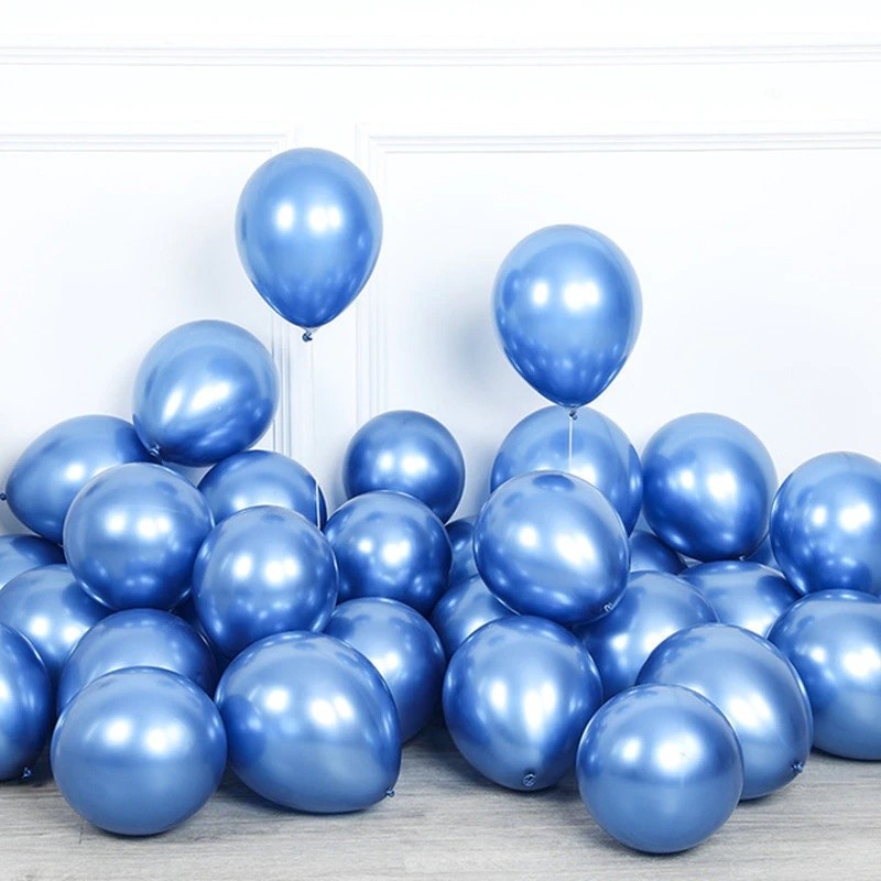 50 Balão Bexiga Azul Escuro Metalizado Cromado 12 Polegadas 30cm Festas Decorações Enfeites
