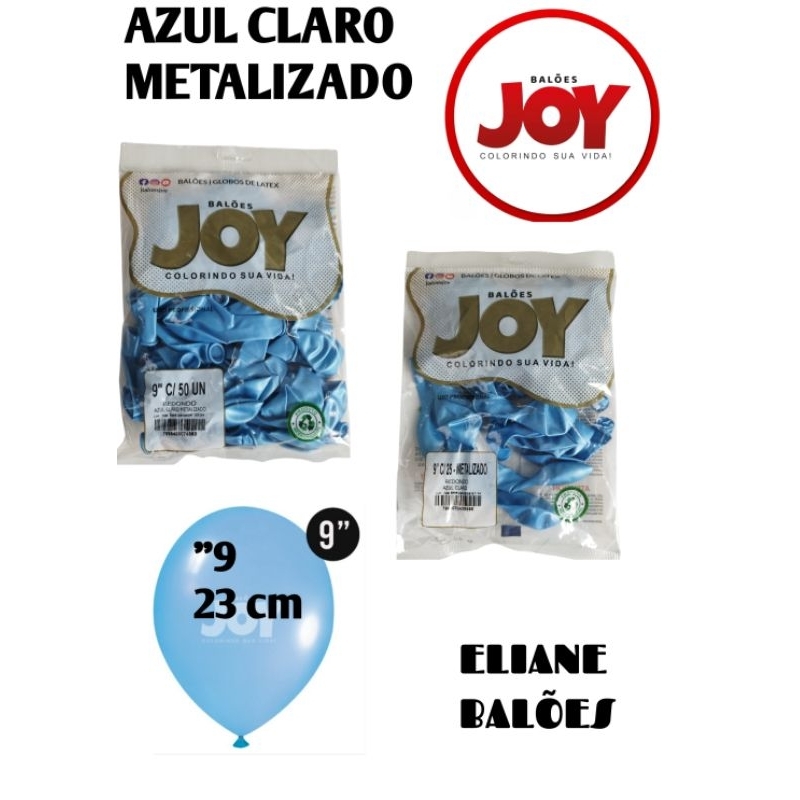 Balão Balões Bexiga de  festa JOY Azul claro metalizado – Escolha o Tamanho 9 polegadas  profissinal