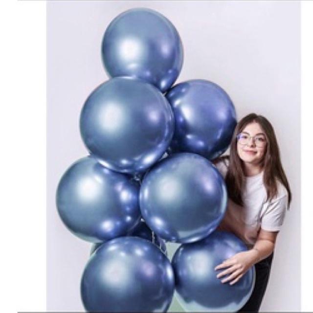 12 Unidades Balão Bexiga Platino Metalizado N°16 Azul