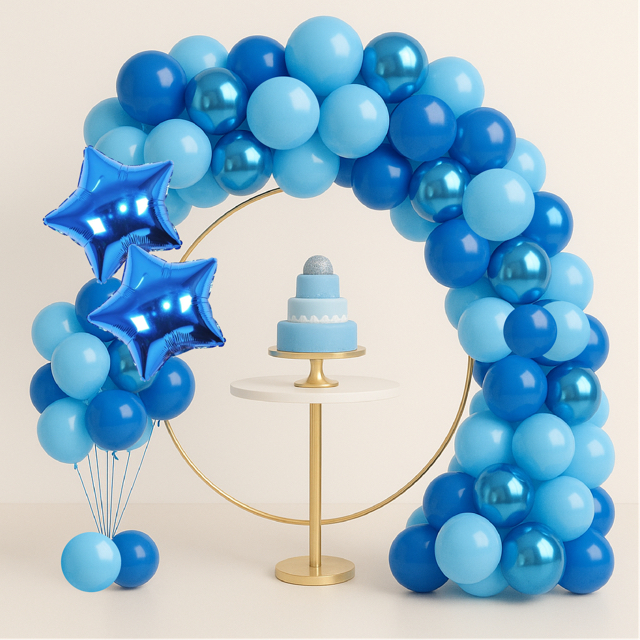 Kit Balões Azul Claro + Escuro + Azul Metalizado - Balão Bexiga Liso/Cromado Para Festas