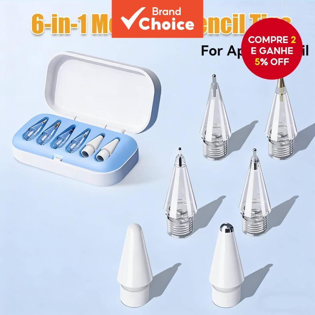 TOILEUM Pacote com 6 Pontas de Ponta Fina 6PCS para Apple Pencil 1a/2a/USB-C - Conjuntos de Pontas Substitutas