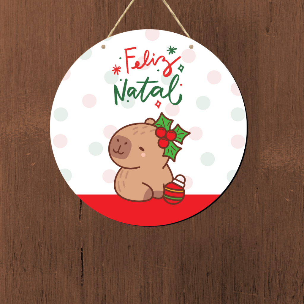 Enfeite de Porta Natalino Capivara Fofo Feliz Natal | Enfeite de Casa Escola Decoração Guirlanda
