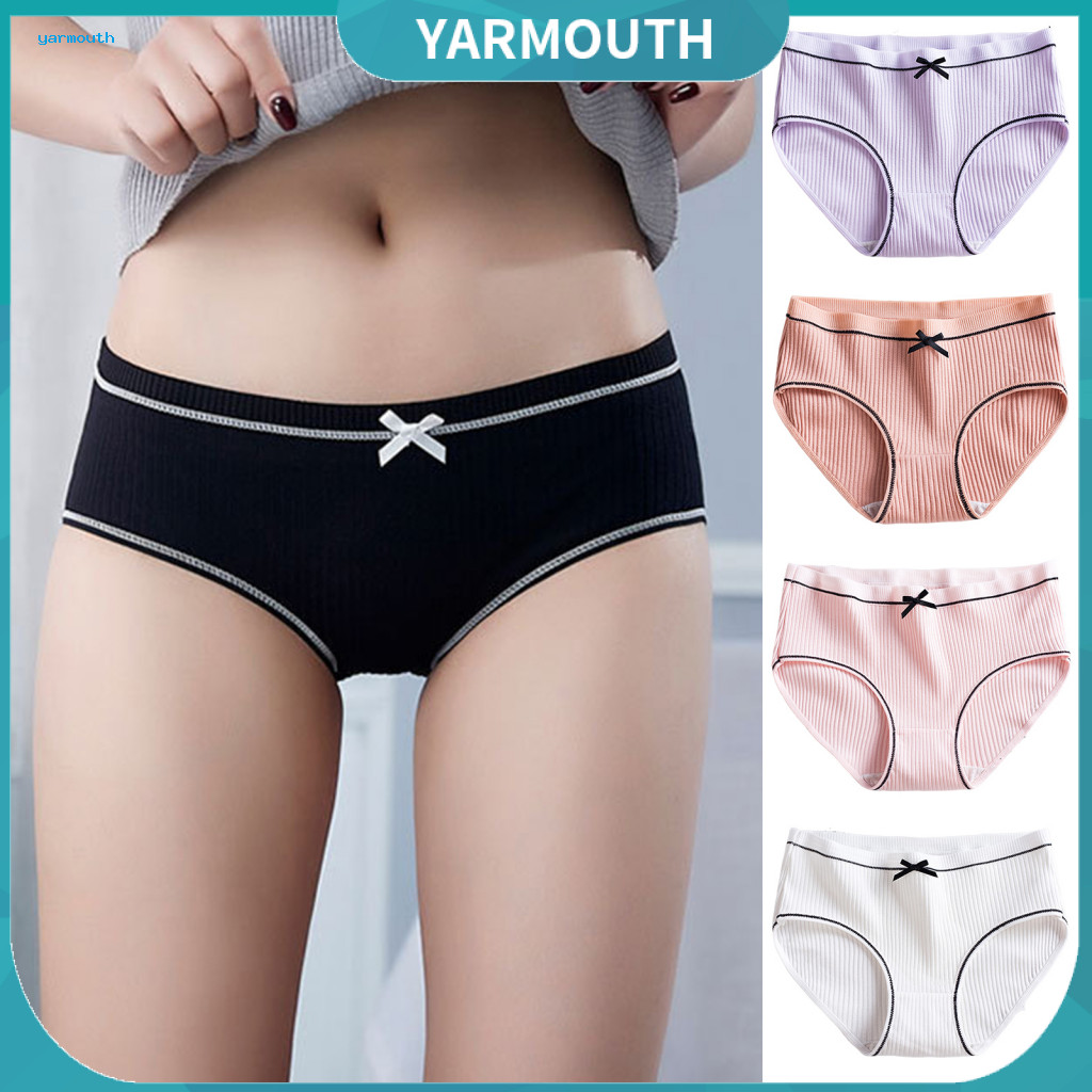 Cotton Panties Stretchy Women’s Mid Waist Underwear Sport with Thread Bow Decor – Comfortable Elastic for Female Per