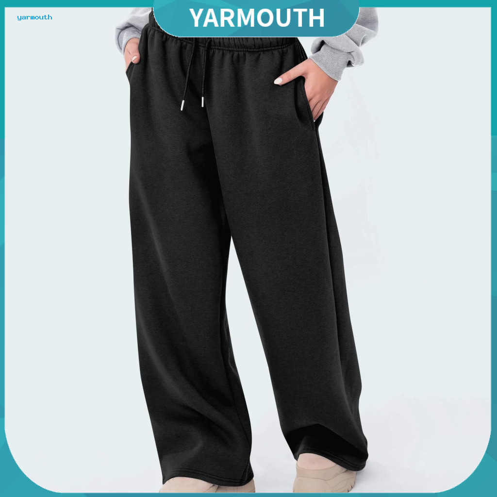 Pants Women’s Mid-rise Sport with Elastic Waist and Adjustable Drawstring Wide Leg Velvet Lined Trousers for Autumn Wi
