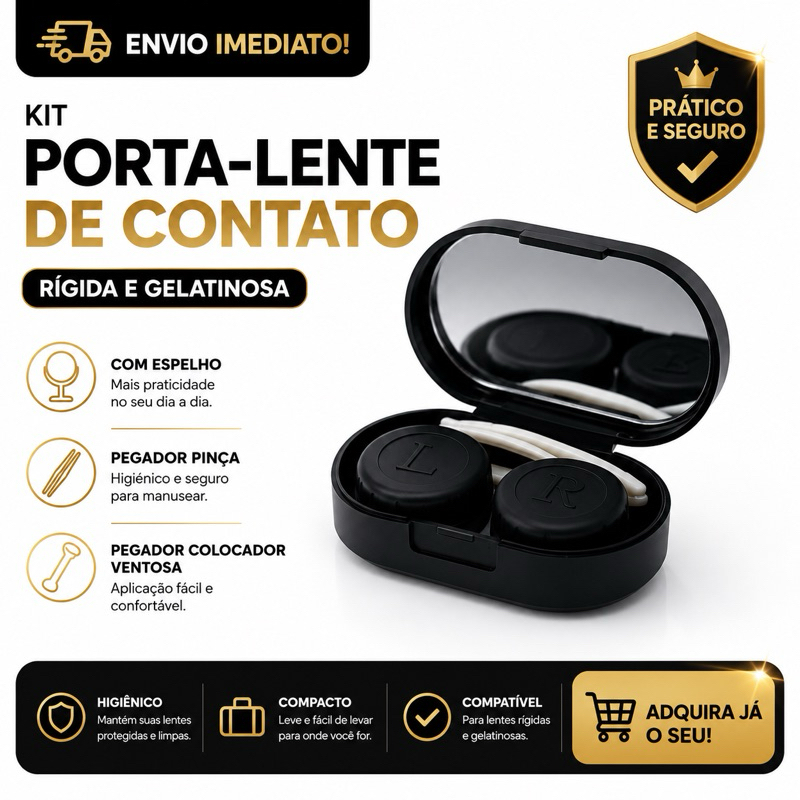 Kit Estojo Porta Lentes de Contato Gelatinosa Rigida Portátil Espelho Pinça Pegador Ventosa Bolsa