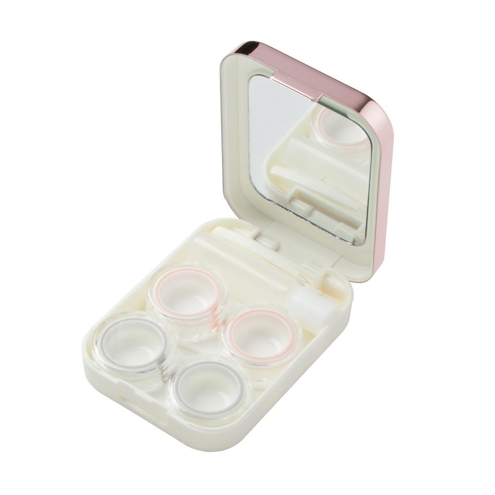 Estojo porta lentes Cromado + Pinça e Ventosa Rosa