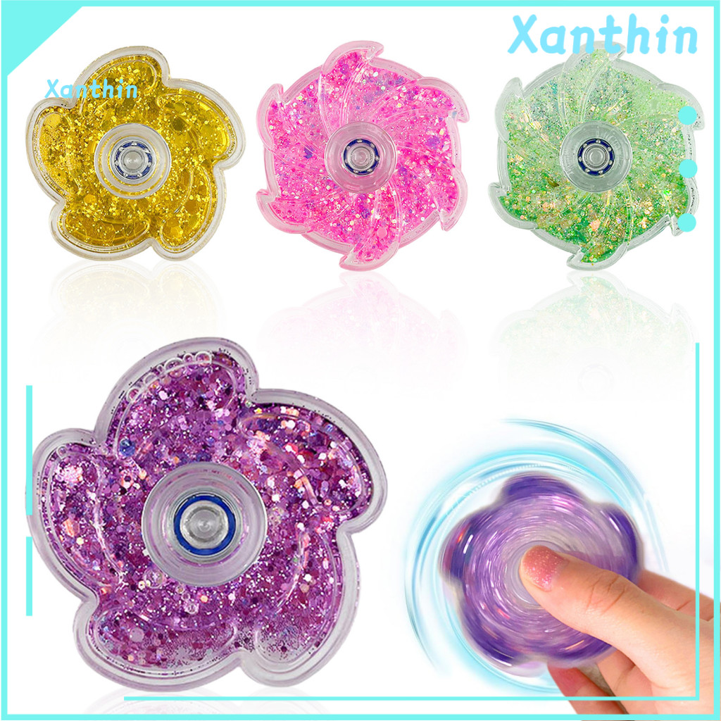 Quicksand Spinner Toy Stress Relief Flower Fidget with Glitter – Finger Flexibility Training Spinning Top Gyro for Kid