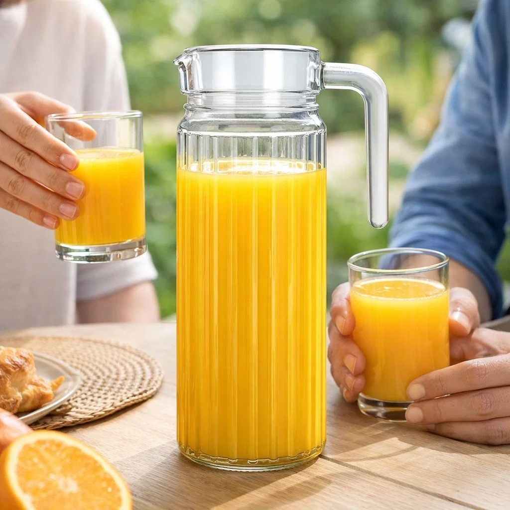 Jarra Vidro Redonda 1 Litro Transparente Servir Água Suco Chá Mesa Cozinha Elegante