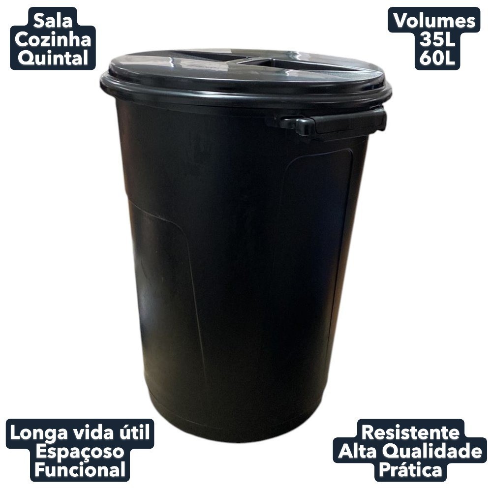 Lixeira Cesto Preto Grande 35L 60L Multiuso Robusta Alta Qualidade com Tampa Resistente Prática