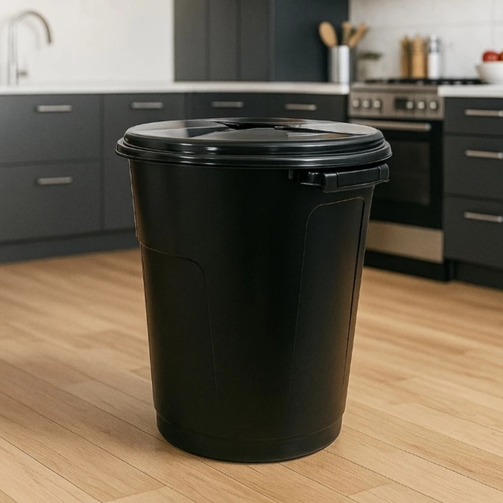 Lixeira com Tampa Preta 35L e 60L em PP Resistente Ideal para Cozinha Condomínio e Comércio