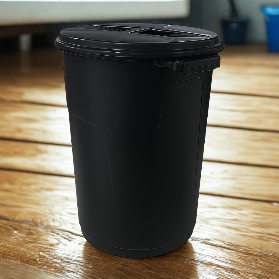 Lixeira 60L com Tampa Removível Preta em Polipropileno – Lixeira Grande, Resistente e Durável para Cozinha, Área Externa