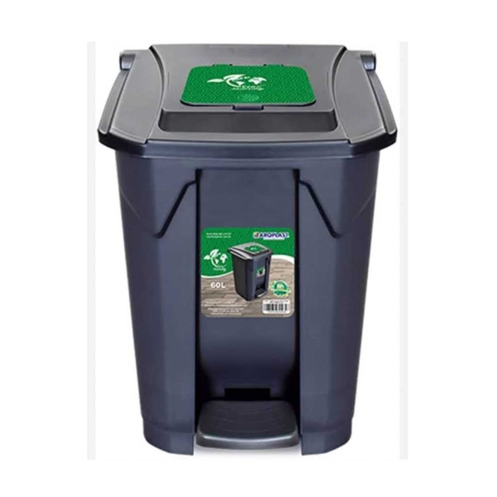 Lixeira Com Pedal E Rodas Preta Grande Plástica Coleta Seletiva Tampa Dupla Clique Resistente Cozinha Banheiro Comercial
