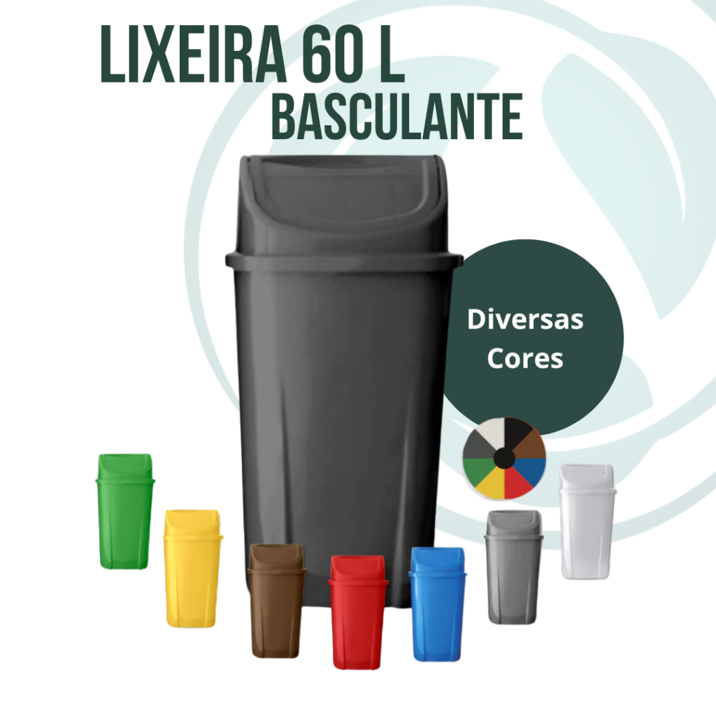Lixeira Plastica 60 Litros Tampa Basculante Vai E Vem Preta 60l Resistente Grande