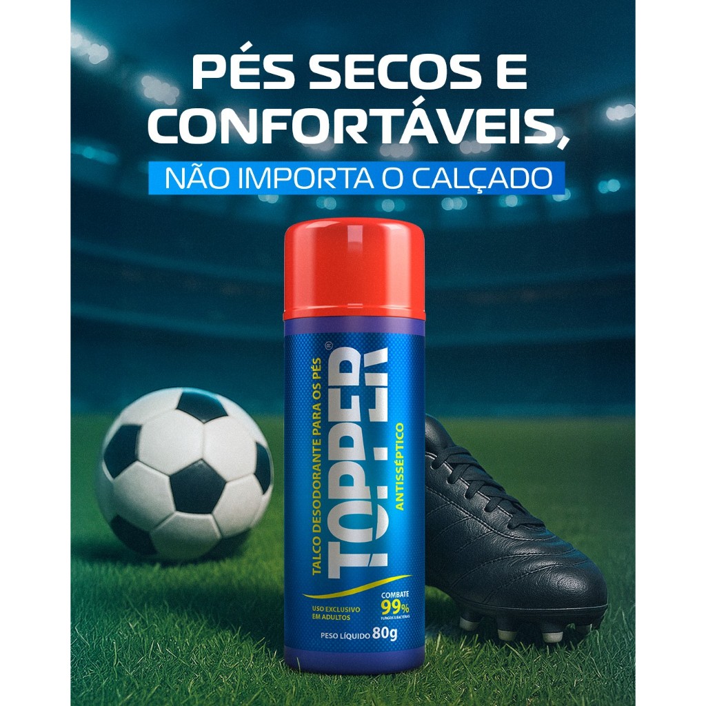 Talco Para Os Pés Desodorante Antisséptico Topper 80Gr Suissa Tênis Chuteira Luva Futebol Corrida