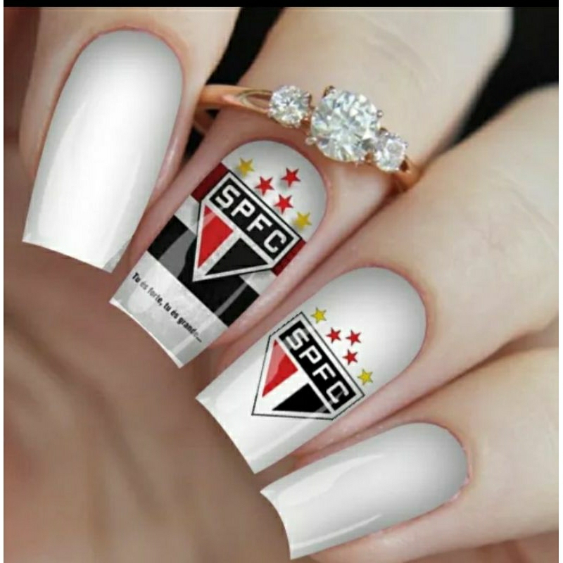 Películas de unhas cartelinha com 12 unidades - time são paulo futebol clube | adesivo de unha | decoração para unhas .