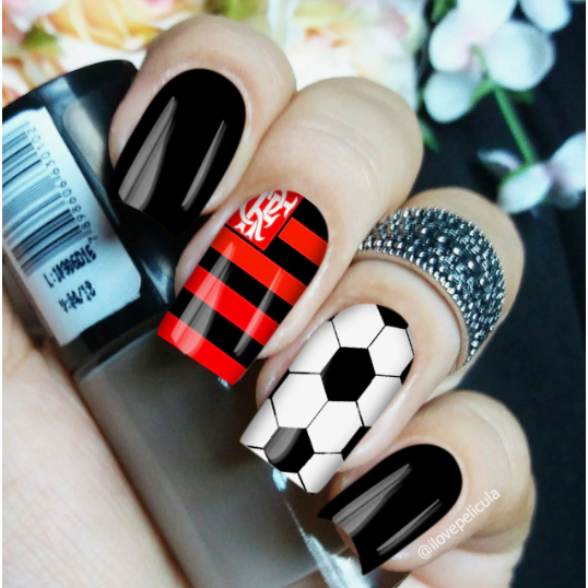 Película de unha Time fla.mengo cartela com 12 adesivos TM - 001 casadinha Adesivos,películas,unhas,nails,futebol