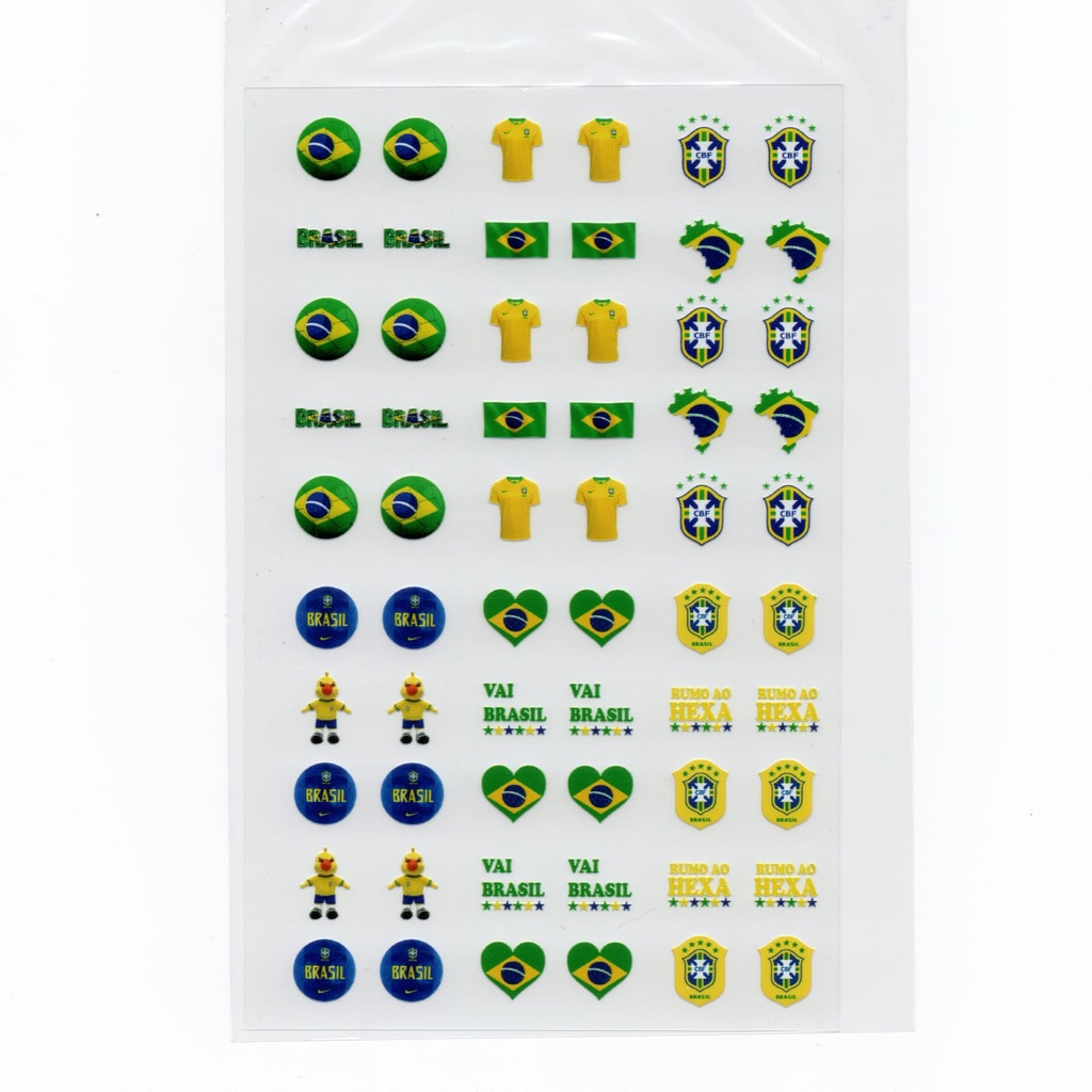 60 adesivos de unha 3D Brasil PRÉ PRONTO - modelo 545-4 copa do mundo futebol hexa
