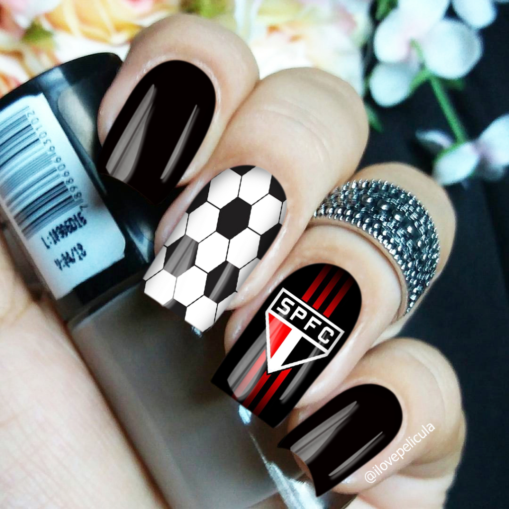 Película de unha time são paulo 2 cartela com 12 adesivos TM - 015 Adesivos, sao paulo, nails art,unhas, futebol