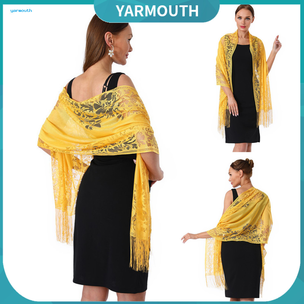 Lace Shawl for Parties Wrap with Fringe Elegant Tassel for Women – Lightweight Solid Color Scarf Perfect for Evening B
