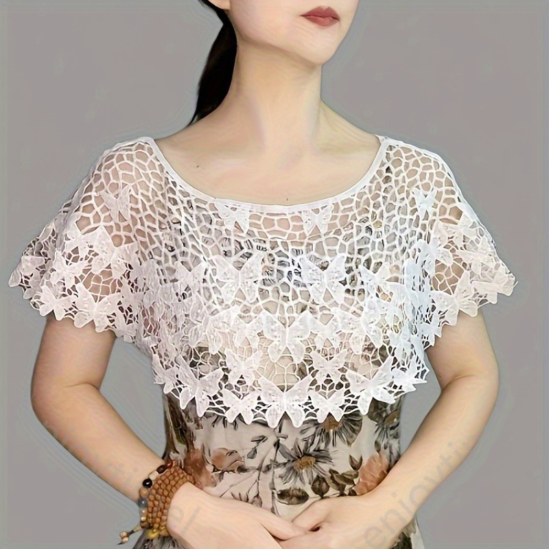 Oco Out Lace Shawl Monochrome Pullover Cape Summer Saia Smock Adequado Para O Desgaste Diário