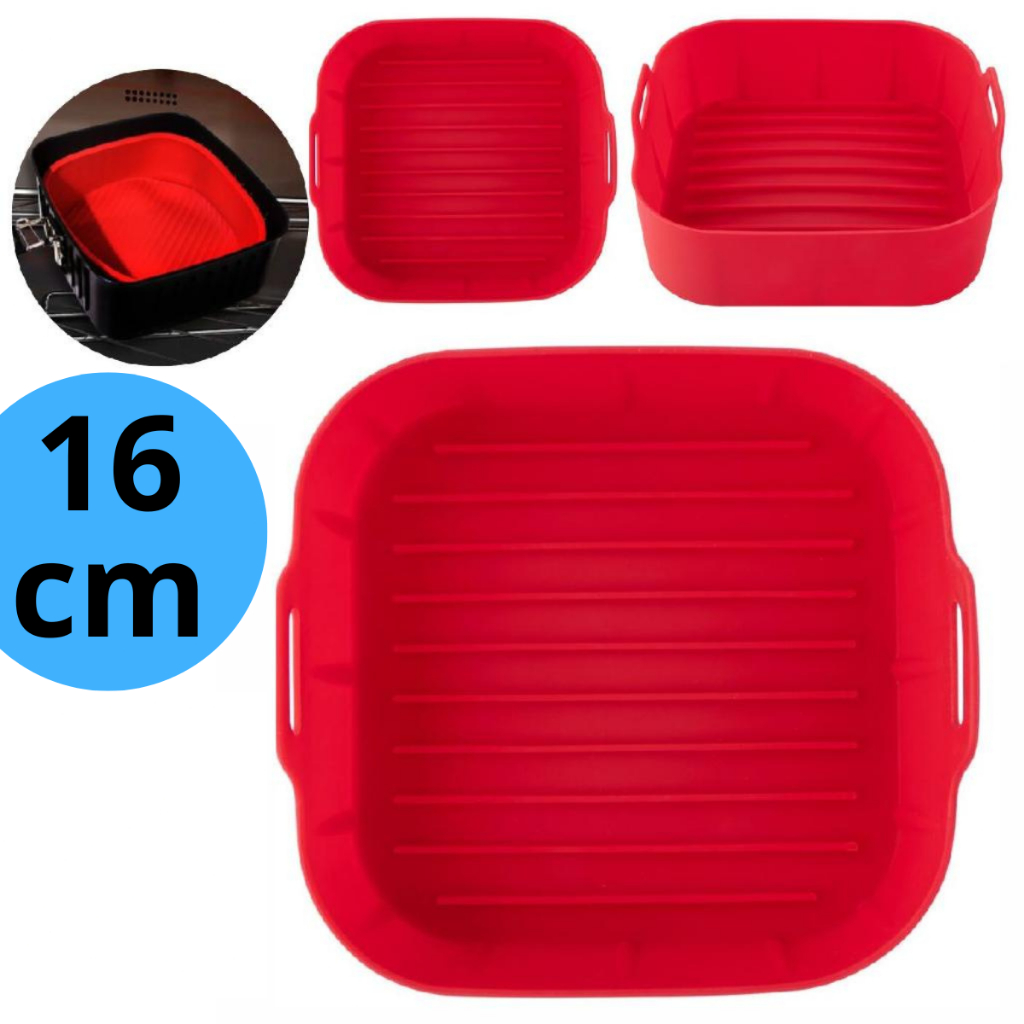 Forma de Silicone Airfryer Quadrada Antiaderente Reutilizável Cesto Fritadeira Elétrica 16cm Forno Microondas Tapete