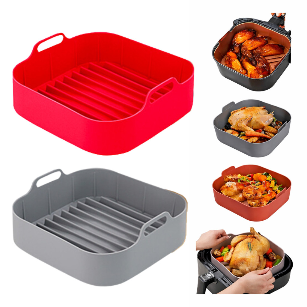Kit 2 Formas De Silicone Quadrada Assadeira Air Fryer Forno Forma Para Fritadeira Elétrica Com Alça