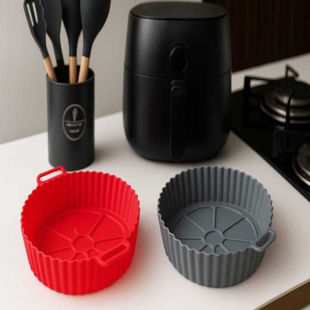 Forma Air fryer Redondo Antiaderente Cozimento  assadeira Fritadeira Protetor Forno
