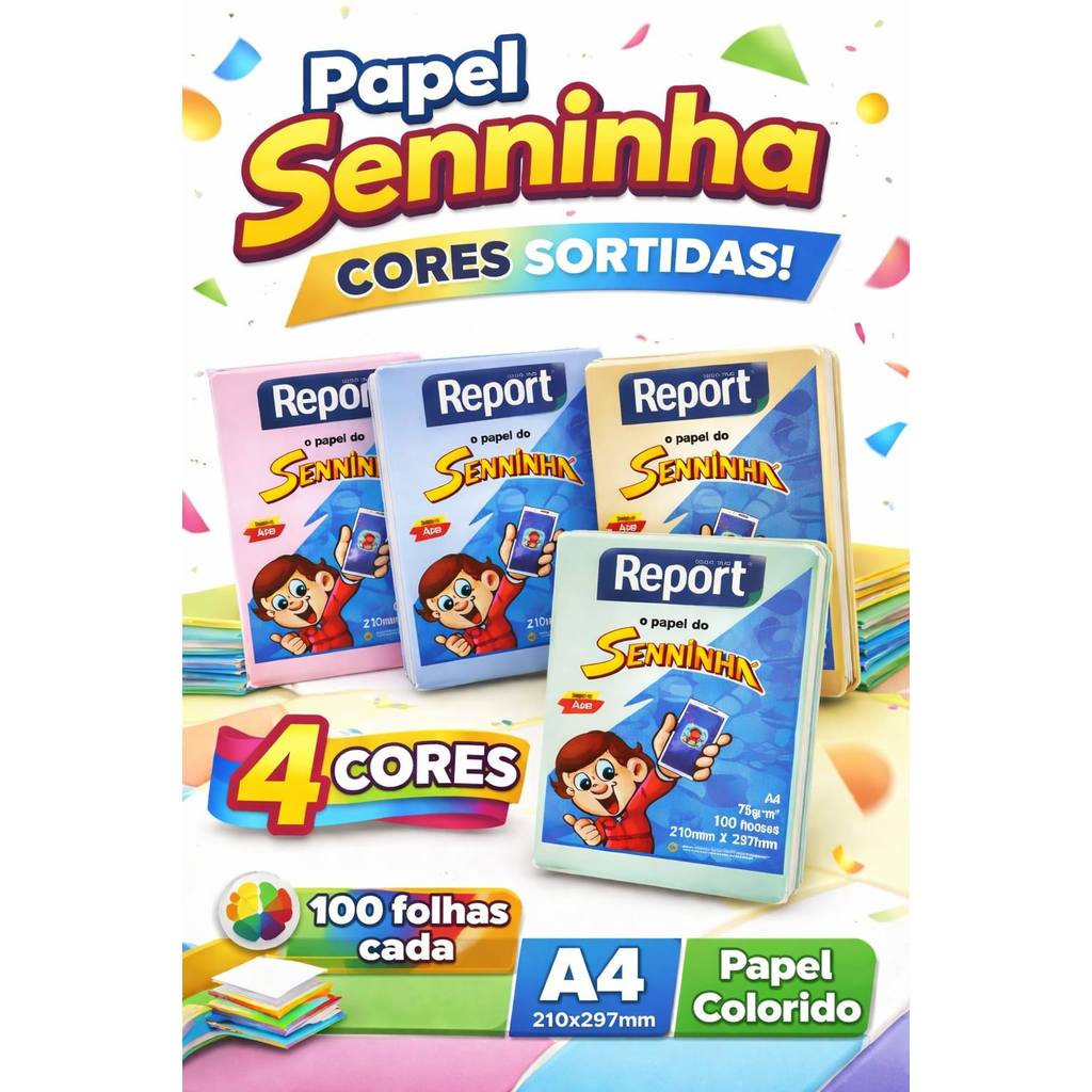 Papel Sulfite A4 Colorido Infantil 75g 100 Folhas - Desenho, Escola e Atividades