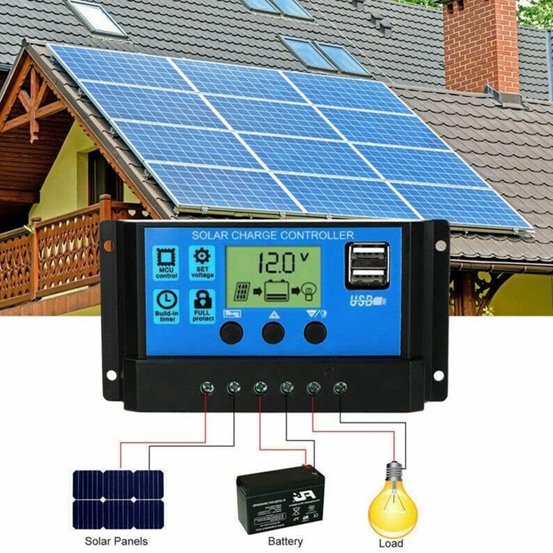 Controlador De Carga Solar 100A , Painel , Bateria , Regulador Inteligente , Multifuncional Com Porta USB Dupla LCD