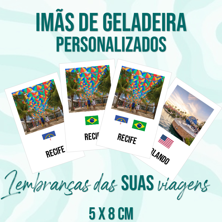 Pack de 10 ímãs PERSONALIZADOS de viagem mini foto 5x8 cm