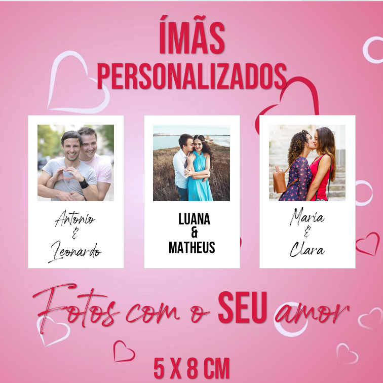 Pack de 10 ímãs PERSONALIZADOS de casal mini foto 5x8 cm