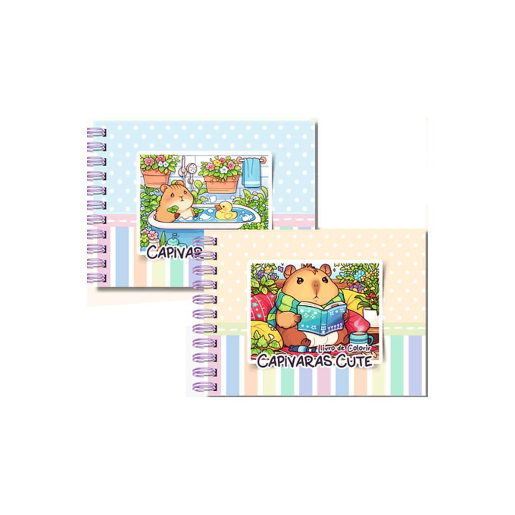 Livro Para Colorir Capivara Cute  para Adultos e Crianças, 48 Folhas 120g, Capa Dura A5