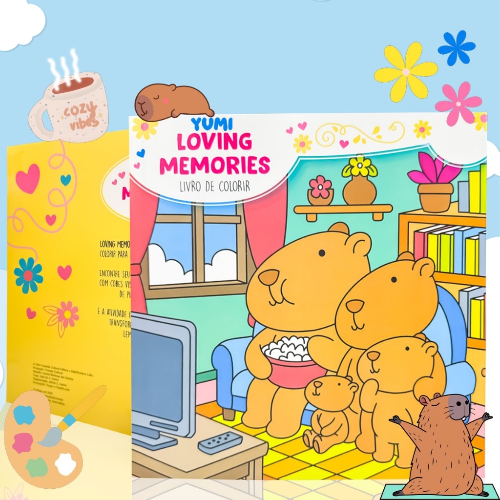Livro De Colorir Bbbie Capivara Capybara Goods Loving Memories Folha Grossa 180g C/ Acetato Coleção Super Fofos