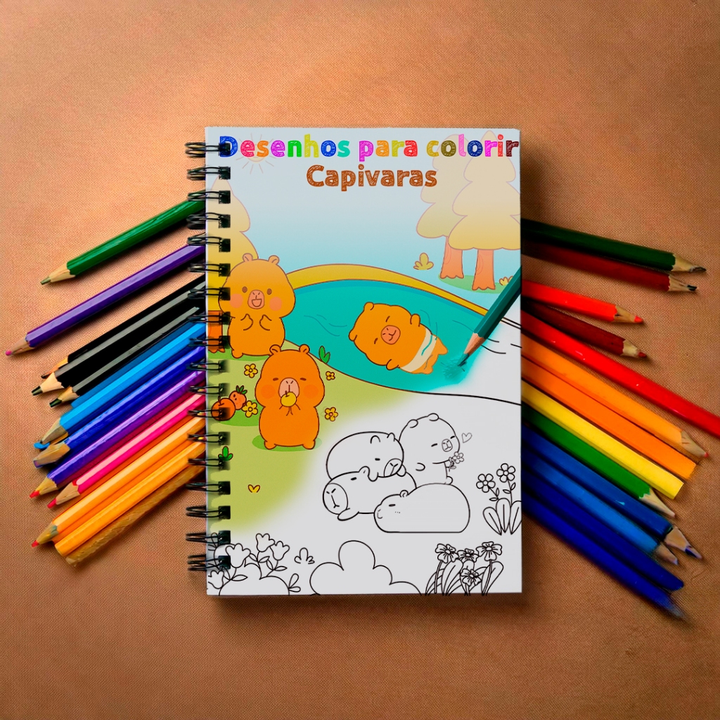 Livro de Colorir Capivara Fofa & Zen – 50 Desenhos Exclusivos + Acetato+ Brinde
