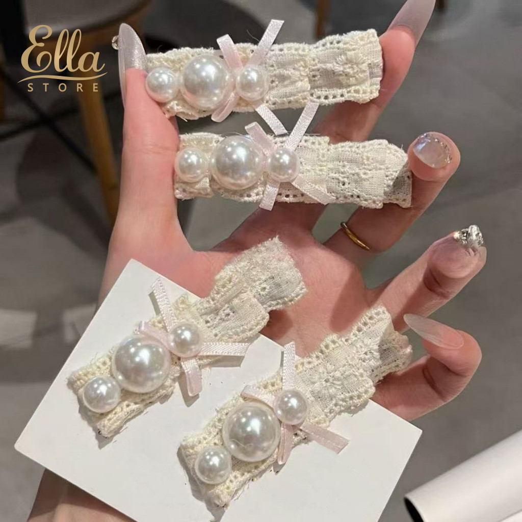 Metal Clamp Hair Accessory Imitation Pearl Embellished Clip Mini Pink Bow Hairpin with Pearls Soft Lace – Gentle Scalp