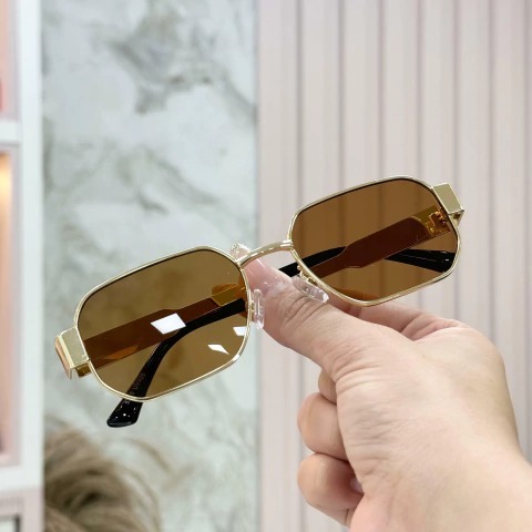 Óculos de Sol Feminino masculino Hexagonal retangular tendencia 2027 moda metal unissex dourado marrom ou preto