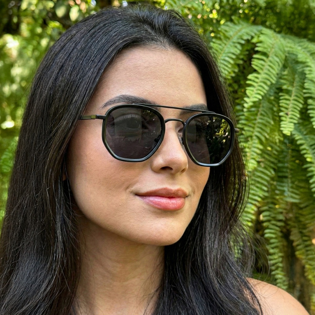 Óculos de Sol Feminino Hexagonal Ilook Casual Elegante Preto com Armação em Metal Resistente