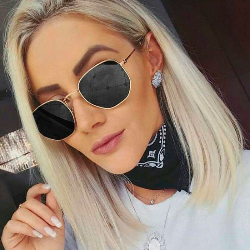 Óculos De Sol De Sol Unissex Com Armação De Metal/Óculos de sol Octagonal Super em alta Proteção UV, Sunglasses Hexagonal / dourado com preto