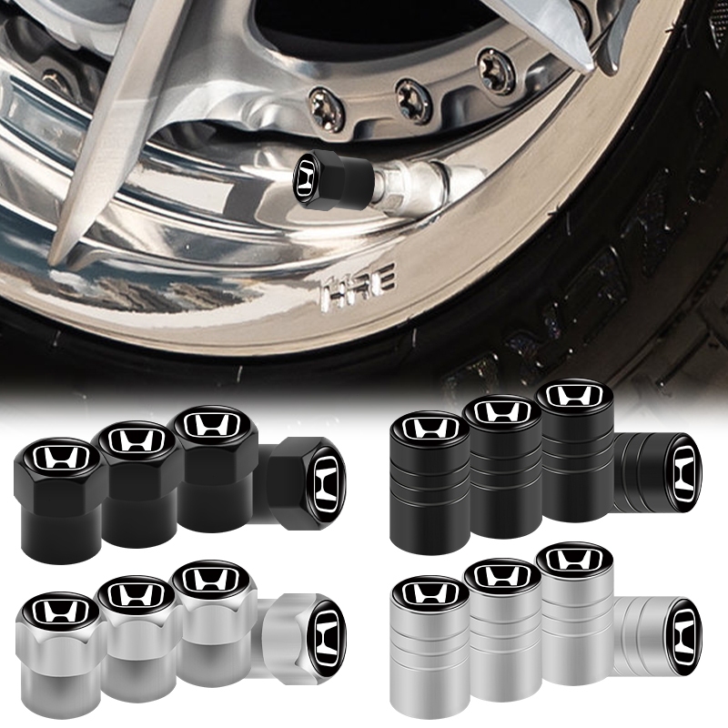4pcs Black/Silver Car Tire À Prova De Poeira Tampas Hexagonais/Cilíndricas De Metal Para Válvulas Honda Civic XR-V CR-Z CRV