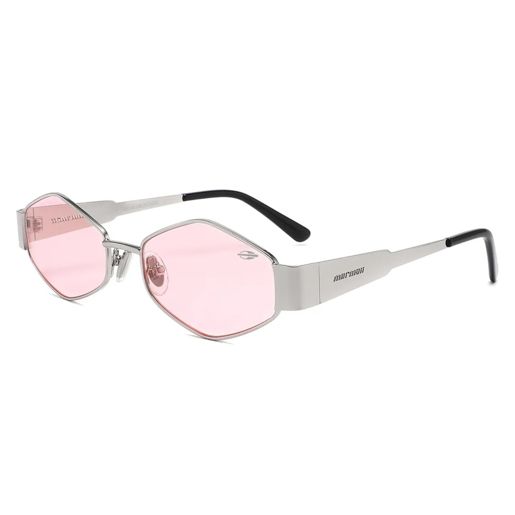 OCULOS SOL MORMAII METAL HEXAGONAL PRATA PRETO LENTE ROSA
