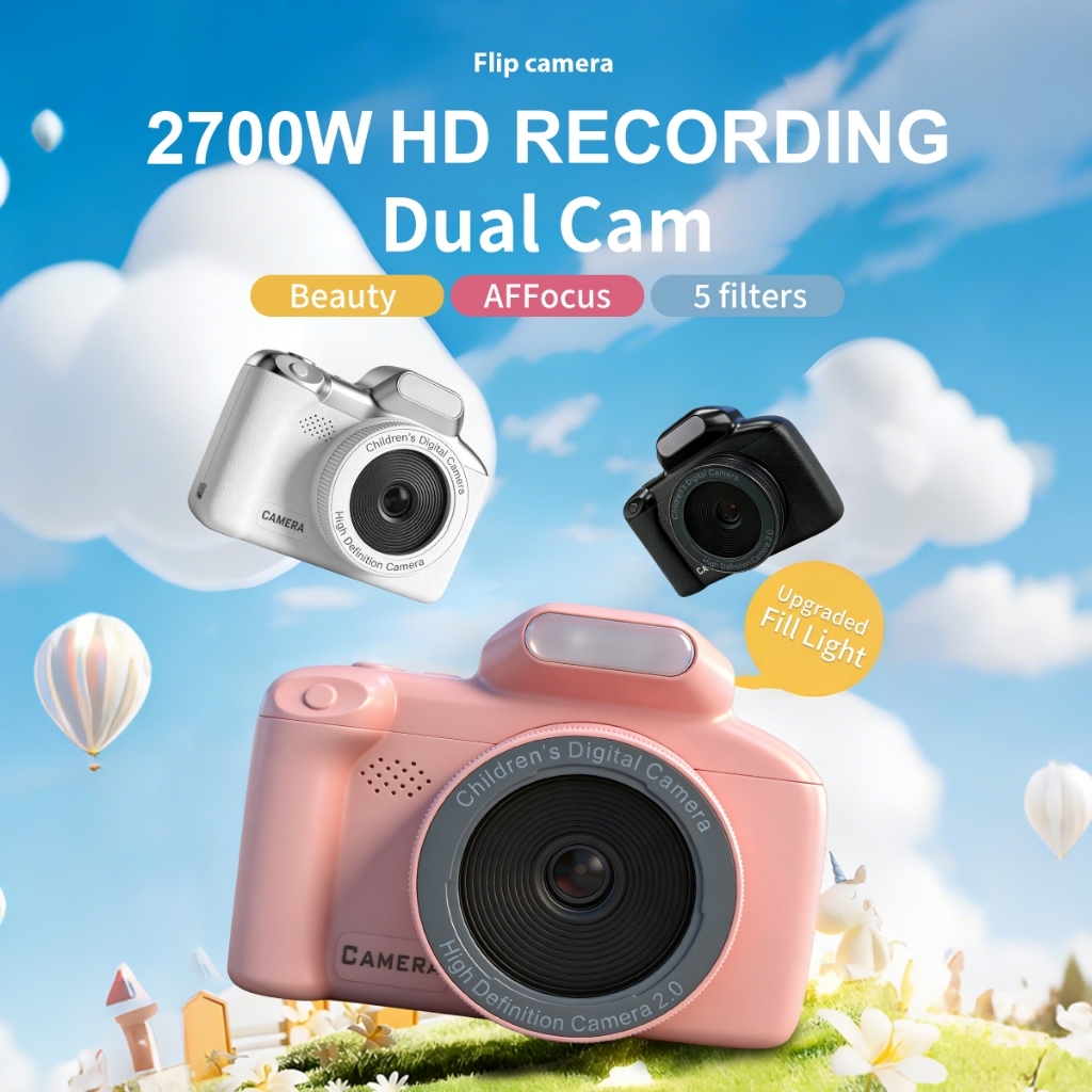 Câmera Digital Infantil 180 ° Com Tela Flip , Lente Dupla , Selfie , Luz De Preenchimento , Filtros De Beleza , 1080P ,
