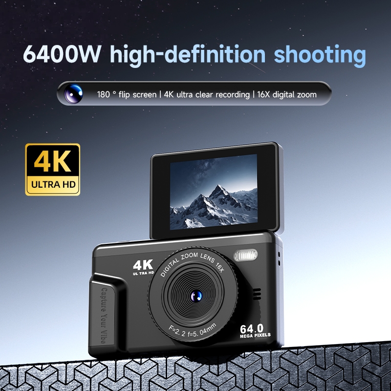 Câmera Digital 4K 180 ° Vlog Com Tela Flip 16X Zoom AF Compacta Foco Automático Flash De Preenchimento Carregamento Tipo