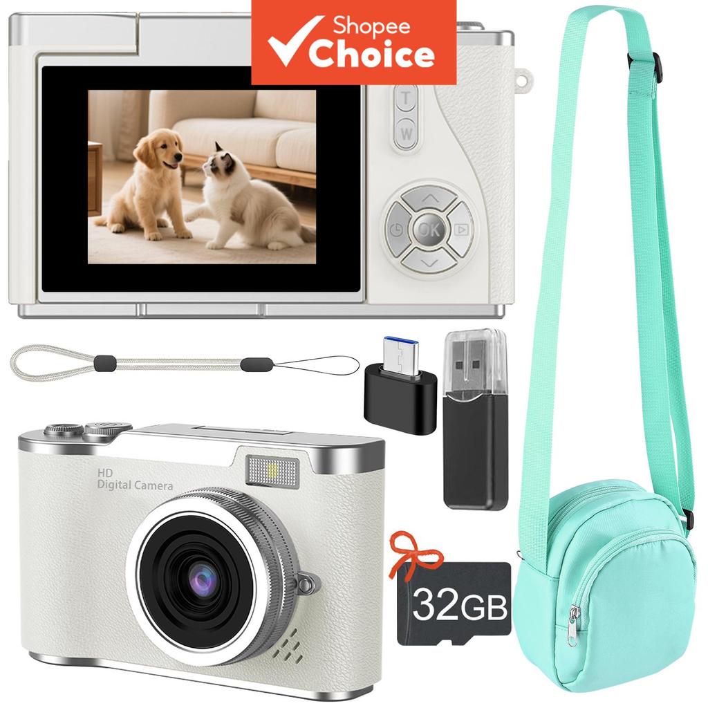 Câmera Digital Infantil para Fotografia com Vídeo em HD 1080p, Câmera Selfie com Tela Flip 180° e Cartão de 32GB, para
