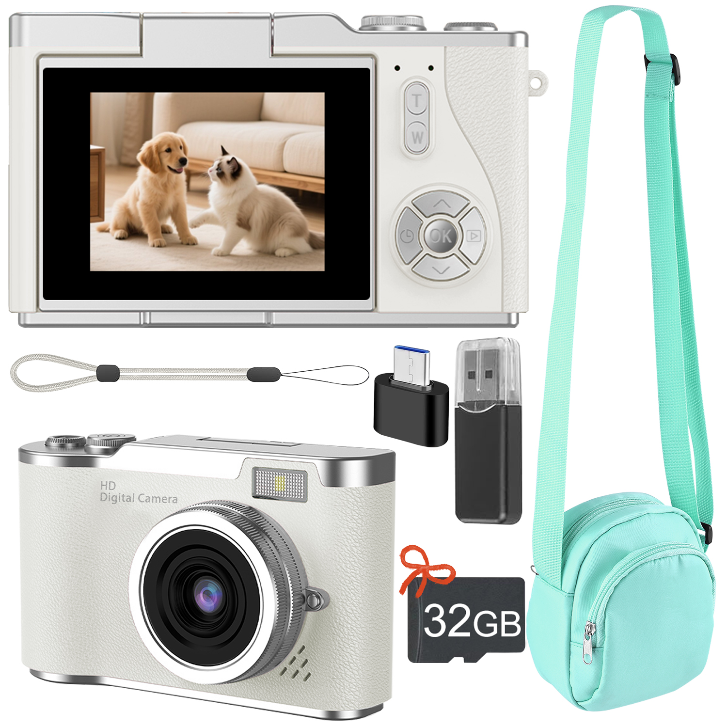 Câmera Digital Infantil para Fotografia 1080P HD Vídeo Selfie Tela 180 Flip com Cartão 32GB Idade 3-12 Anos