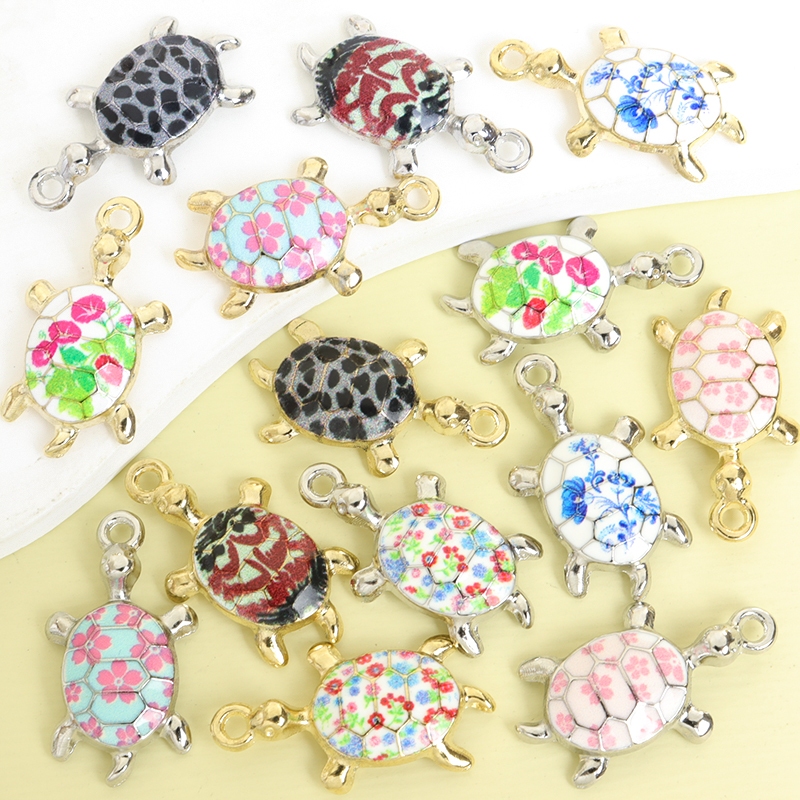 10pcs Impressão 3D Criativa De Esmaltes De Tartaruga Marinha , Lindos E Coloridos Pingentes De Liga De