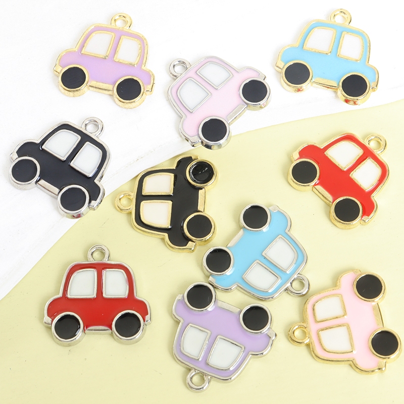 10pcs Cartoon Cute Little Car Styling Esmalte Criativo Multicolor Desenho De Pingentes De Liga De Automóveis Para