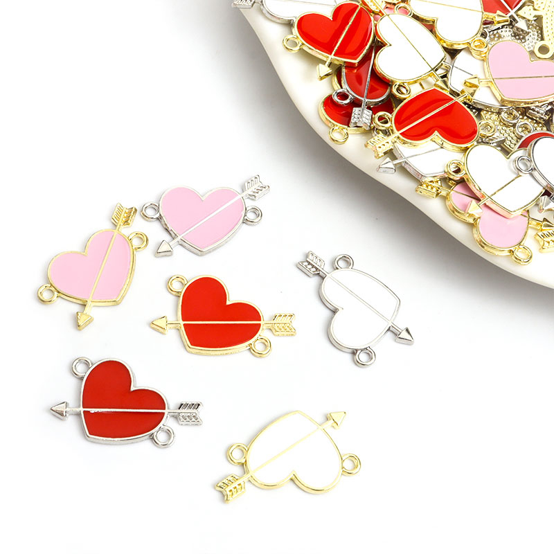 Criativo Uma Seta Pierces O Design Do Coração Conectores De Esmalte 10pcs Colar De