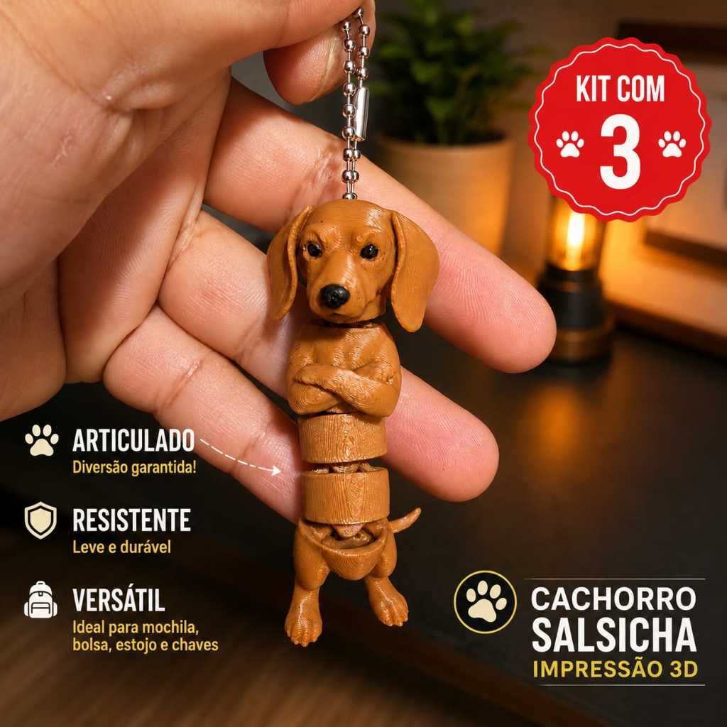 Chaveiro Cachorro Articulado 3D para Mochila Bolsa Estojo Pingente Fofo Presente Criativo