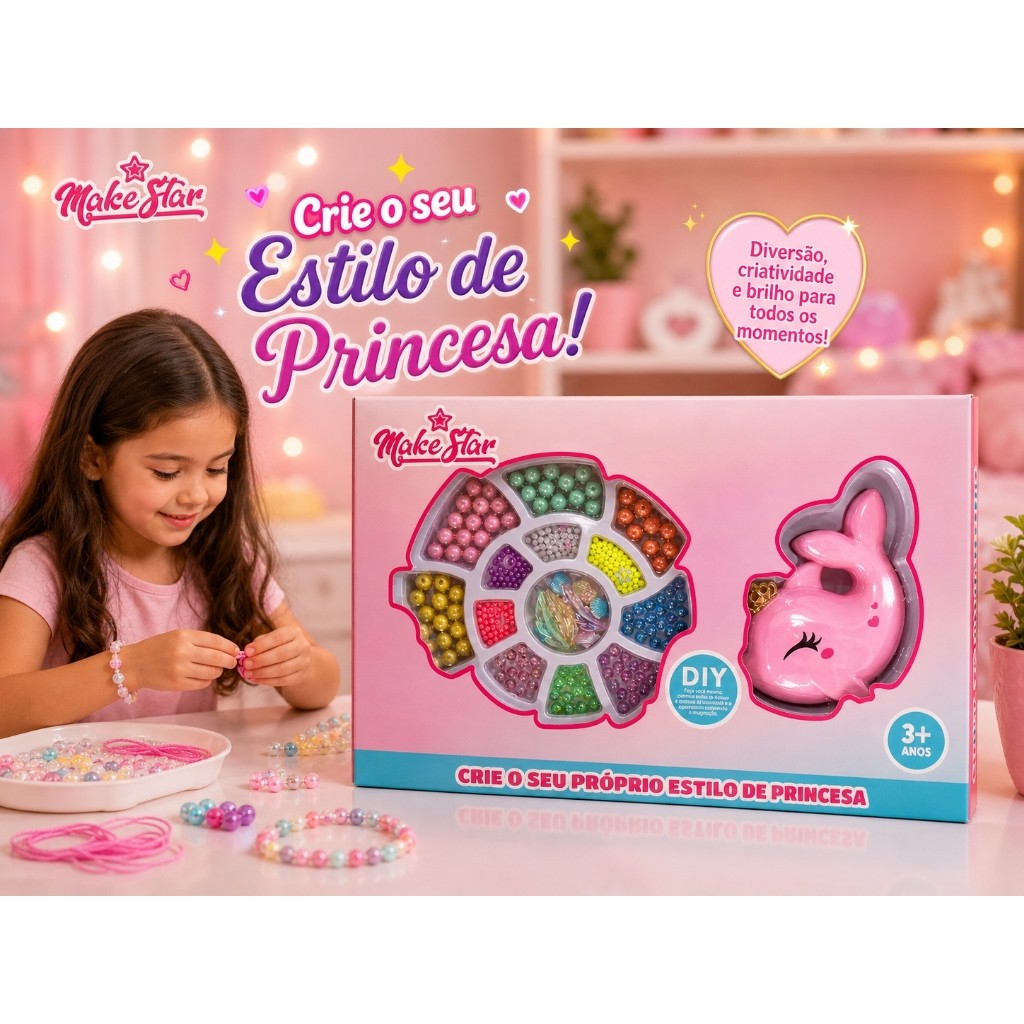 Kit Miçangas Coloridas Pingente Golfinho Infantil Criativo Educativo Divertido