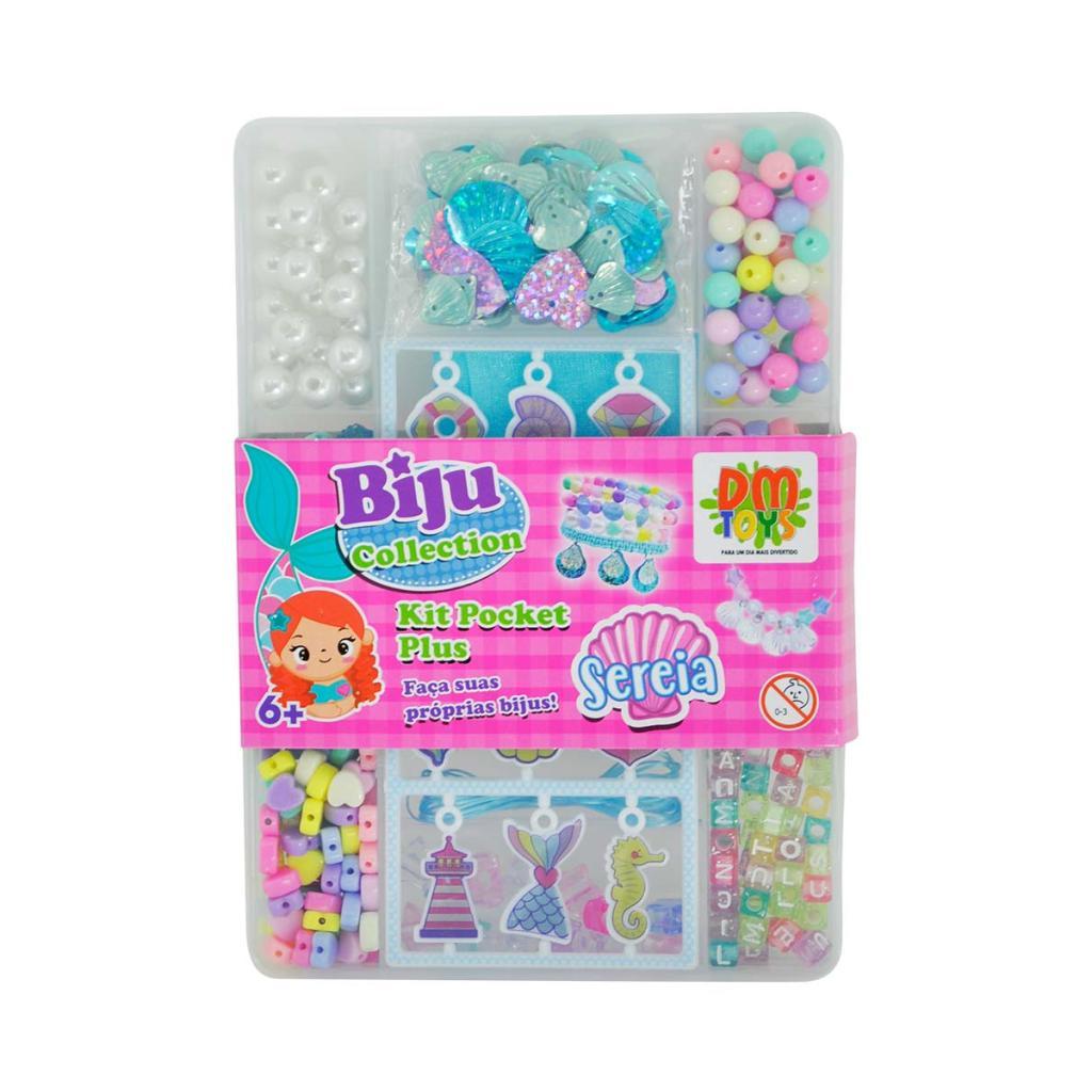 Kit Sereia Pocket Plus Miçangas Pingentes Fitas Cordões Criativo Infantil DIY Bijuterias